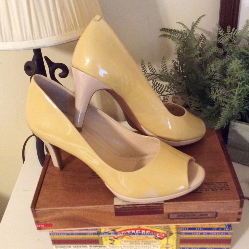 Alex Marie Nude Patent Leather Open Toe Heels 7.5